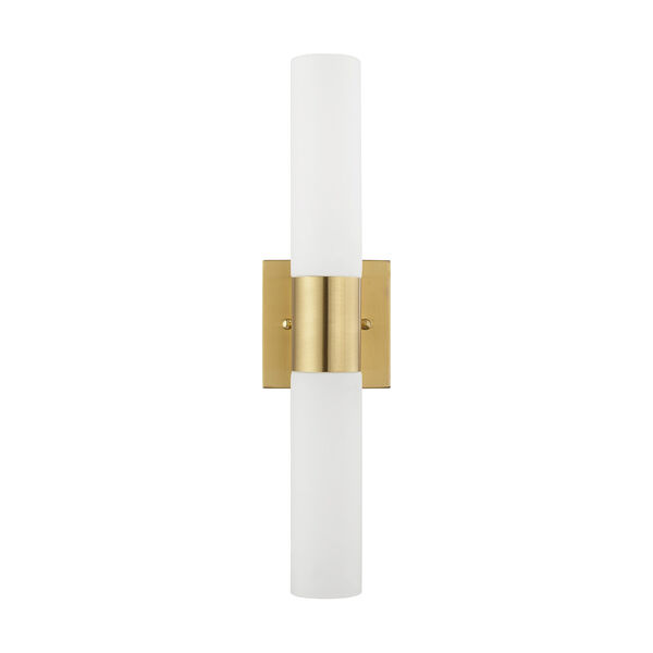Aero Satin Brass 18-Inch Two-Light ADA Bath Vanity with Hand Blown Satin Opal White Twist Lock Glass, image 2