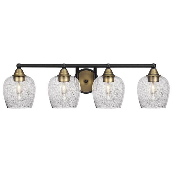 Paramount Matte Black and Brass Four-Light 8-Inch Bath Vanity with Smoke Bubble Glass, image 1