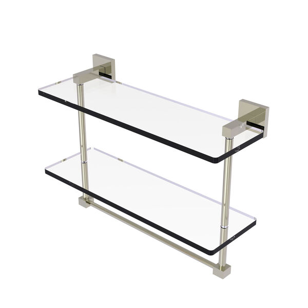 Montero Polished Nickel 16-Inch Two Tiered Glass Shelf with Integrated Towel Bar, image 1