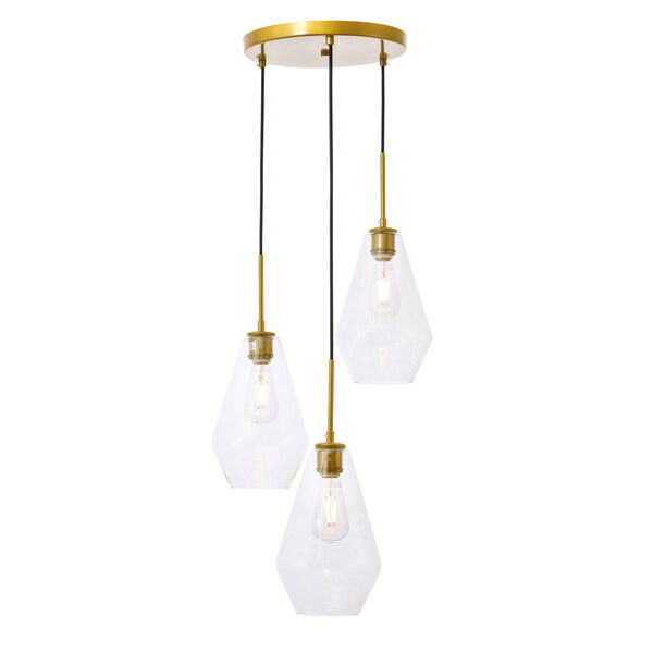 Gene Brass Three-Light Pendant with Clear Glass, image 6