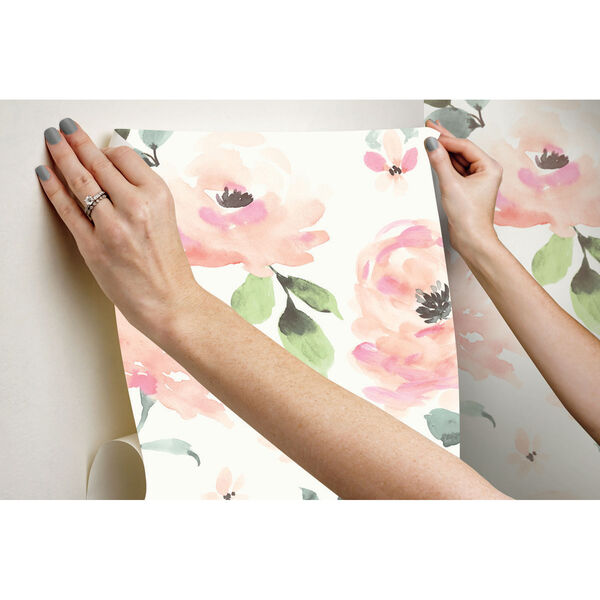 Watercolor Bloom Coral Peel and Stick Wallpaper - (Open Box), image 3