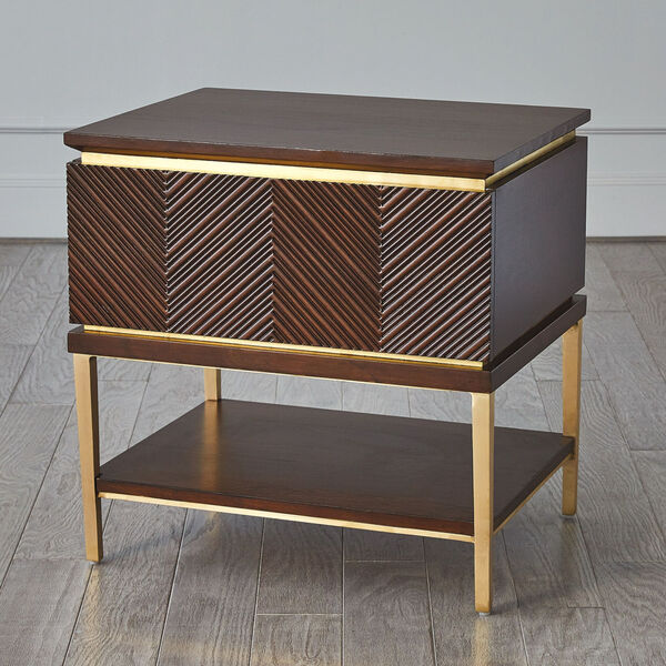 Latilla Brown and Brushed Brass Mango Wood Bedside Chest, image 3