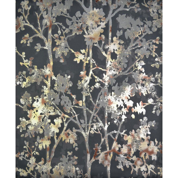 Antonina Vella Modern Metals Shimmering Foliage Black and Multicolor Wallpaper, image 1