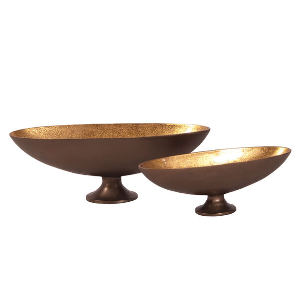 Bronze Footed Bowl with Oblong Gold Luster Inside-Medium, image 2