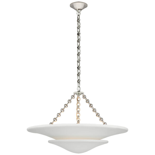 Mollino Medium Tiered Chandelier in Polished Nickel with Plaster White Shade by AERIN, image 1