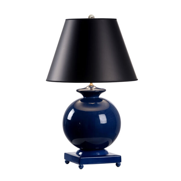 Cobalt Blue Glaze One-Light Ceramic Table Lamp with Black Shade, image 1