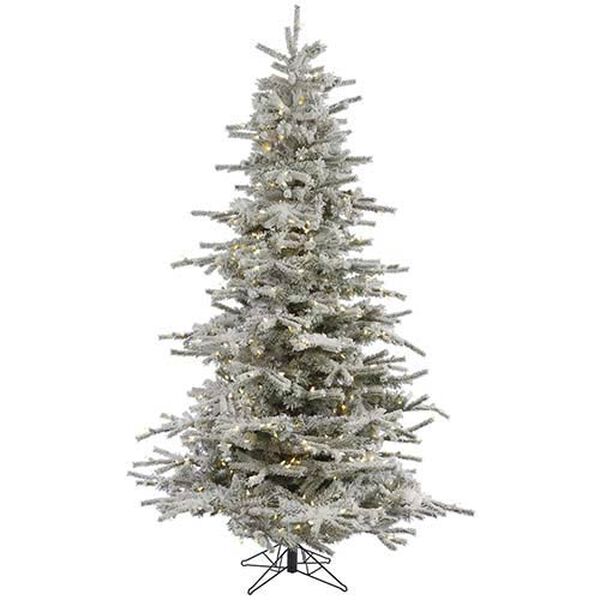 Flocked Sierre White on Green Fir 6.5 Foot x 53-Inch Christmas Tree with 400 Warm White LED Lights and 943 Tips, image 1