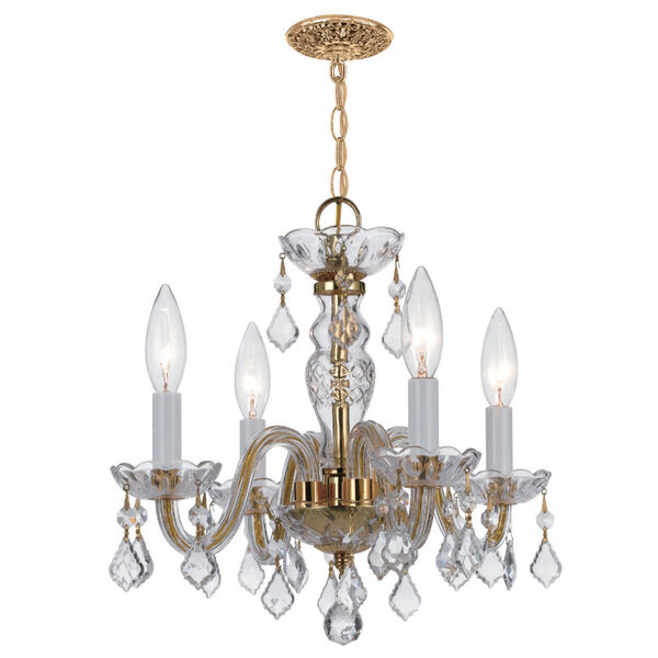 Traditional Polished Brass Four-Light Chandelier with Swarovski Spectra Crystals, image 1