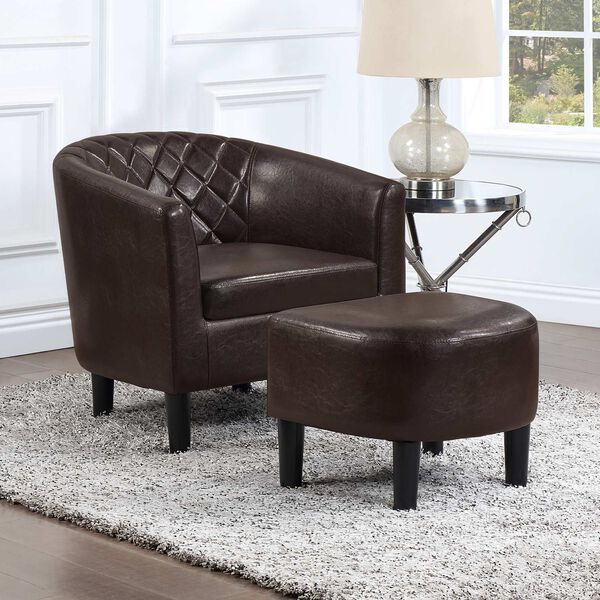 Take A Seat Espresso Faux Leather Roosevelt Accent Chair with Ottoman, image 2