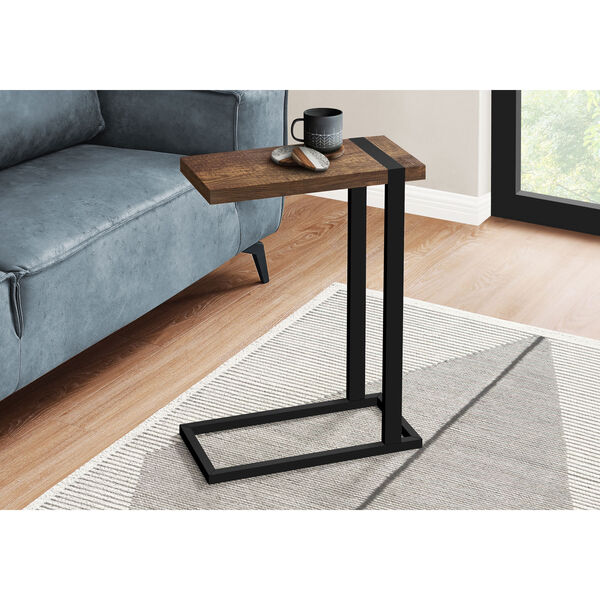 Brown C-Shaped Metal and Wood Accent Table, image 2