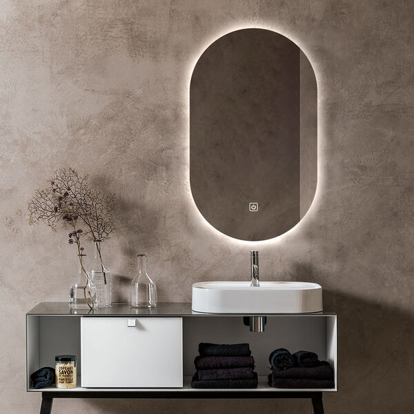 Claire Clear 24 x 40-Inch Oval Frameless LED Bathroom Mirror, image 1