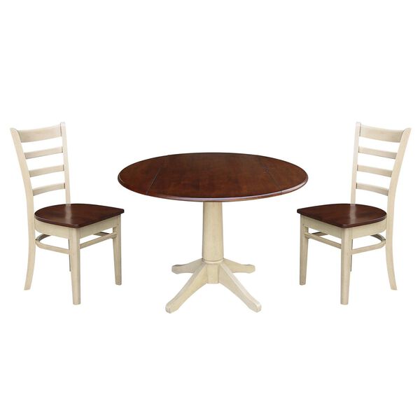 Antiqued Almond and Espresso 42-Inch Round Top Pedestal Dining Table with Chairs, 3-Piece, image 3