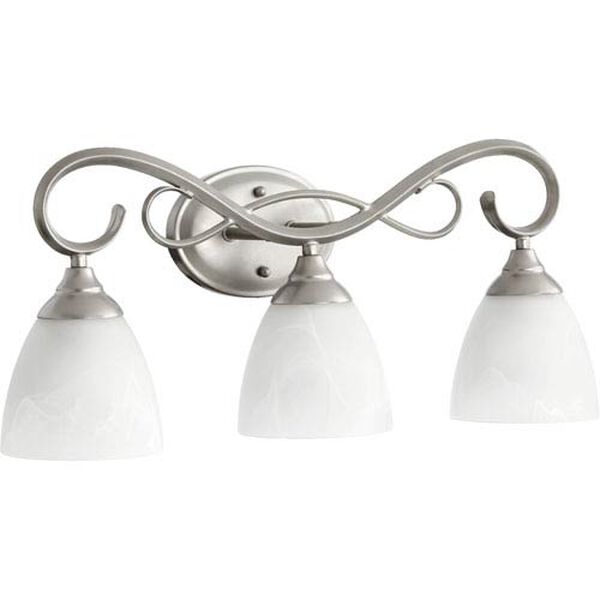 Powell Classic Nickel Three Light Vanity Fixture with Faux Alabaster Glass, image 1