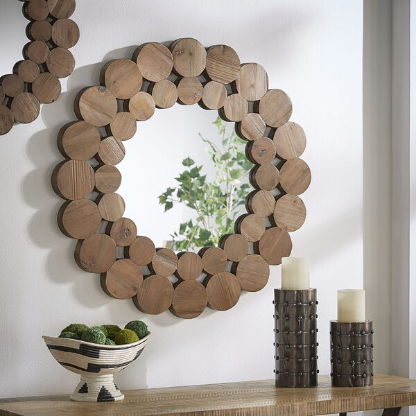 Katherine Natural Reclaimed Wood 32-Inch Round Wall Mirror, image 6