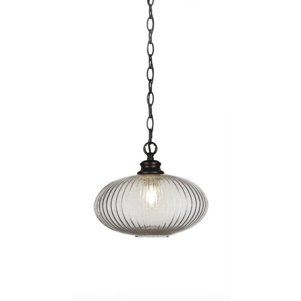 Carina Matte Black 12-Inch One-Light Chain Hung Pendant with Micro Bubble Ribbed Glass Shade, image 1