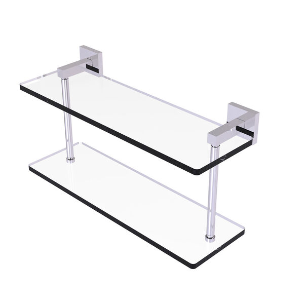 Montero Polished Chrome 16-Inch Two Tiered Glass Shelf, image 1
