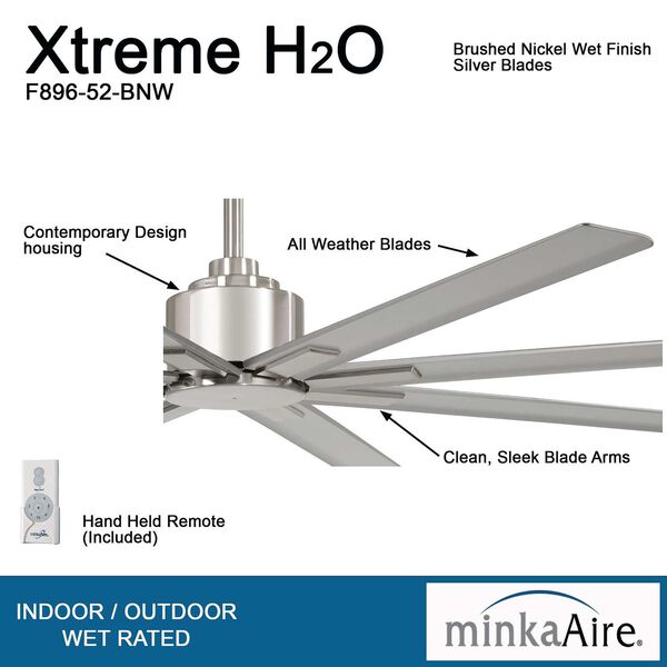 Xtreme H20 Brushed Nickel 52-Inch Outdoor Ceiling Fan, image 6