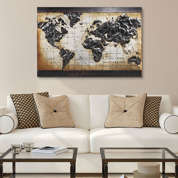 World Map 2 Mixed Media Iron Hand Painted Dimensional Wall Art, image 1