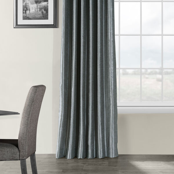 Storm Grey Vintage Textured Faux Dupioni Silk Single Panel Curtain, 50 X 108, image 5