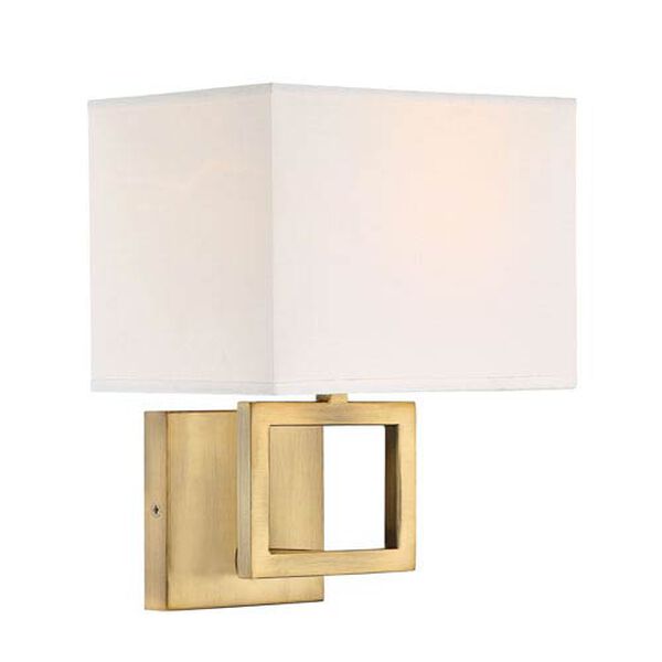 Uptown Natural Brass One-Light Wall Sconce with Square White Fabric Shade, image 2