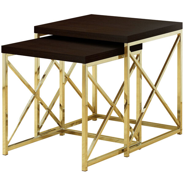 Cappuccino and Gold 20-Inch Nesting Table, 2 Pieces, image 1