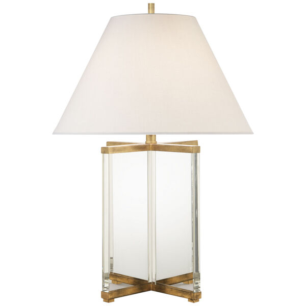 Cameron Table Lamp in Crystal and Gilded Iron with Linen Shade by J. Randall Powers, image 1