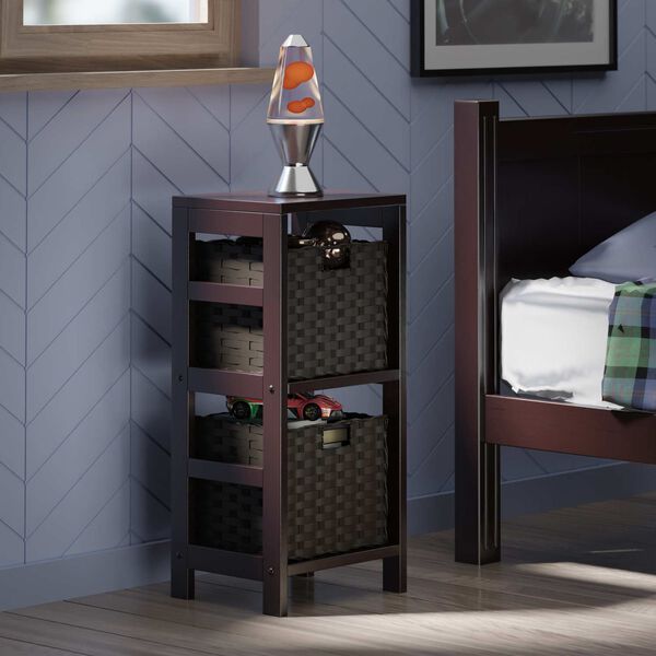 Leo Espresso Storage Shelf with Two Foldable Woven Baskets, 3-Piece, image 2