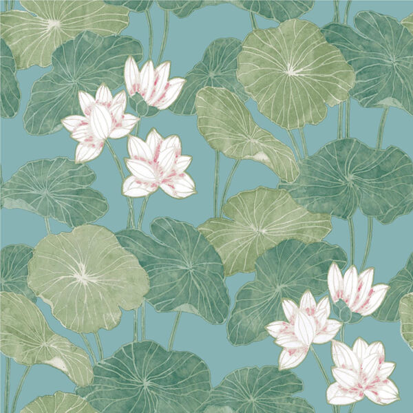 Lily Pad Blue And Green Peel And Stick Wallpaper – SAMPLE SWATCH ONLY, image 1