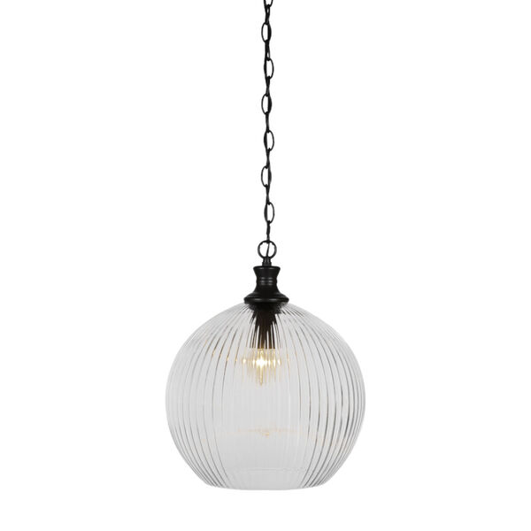 Carina Matte Black 13-Inch One-Light Pendant with Clear Ribbed Glass Shade, image 1