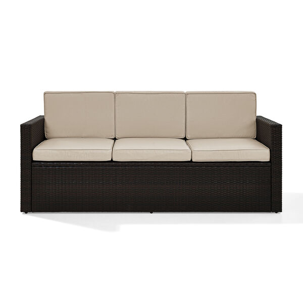 Palm Harbor Outdoor Wicker Sofa in Brown With Sand Cushions, image 4