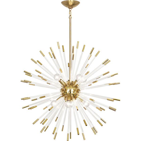 Andromeda Modern Brass with Clear Acrylic Rods 28-Inch Eight-Light Chandelier, image 1
