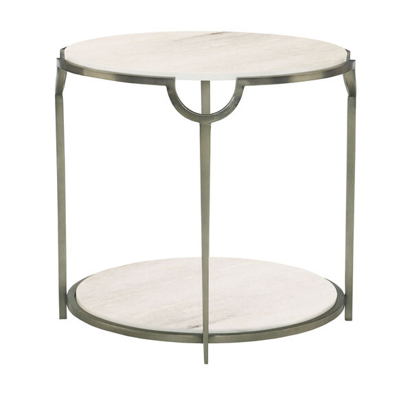 Freestanding Occasional Oxidized Nickel and Carrara Marble Morello Round Metal End Table, image 2