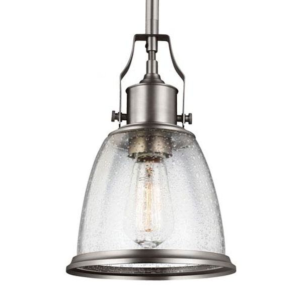 Sheffield Satin Nickel One-Light 8-Inch Wide Mini Pendant with Clear Seeded Glass, image 1