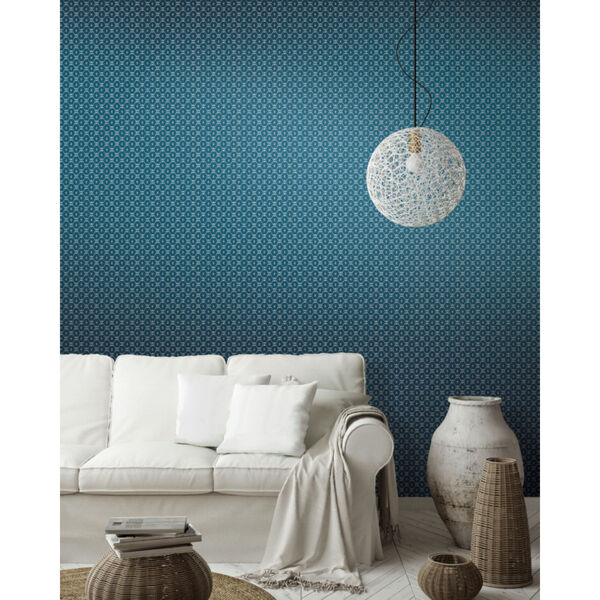 Ronald Redding Tea Garden Blue Fretwork Wallpaper, image 5