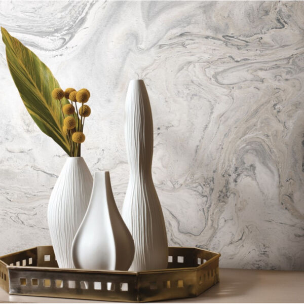 Oil Marble Stonework White and Gray Peel and Stick Wallpaper, image 1