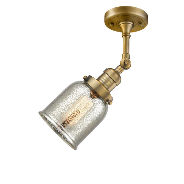 Small Bell Brushed Brass One-Light Semi Flush Mount, image 1