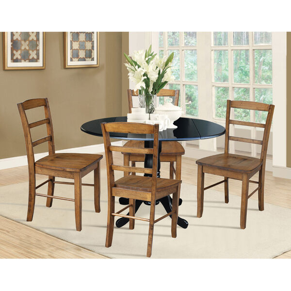 Black and Pecan 42-Inch Dual Drop Leaf Table with Four Ladder Back Dining Chair, Five-Piece, image 2