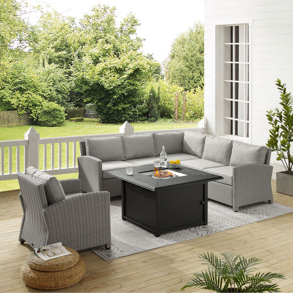 Bradenton Gray Wicker Sectional Set with Fire Table, 5-Piece, image 1
