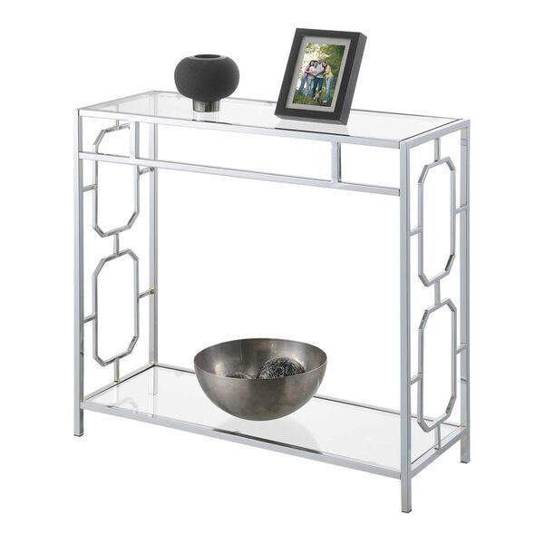 Omega Glass Chrome Hall Table with Shelf, image 4