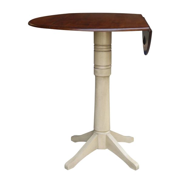 Antiqued Almond and Espresso 42-Inch High Round Dual Drop Leaf Pedestal Dining Table, image 2