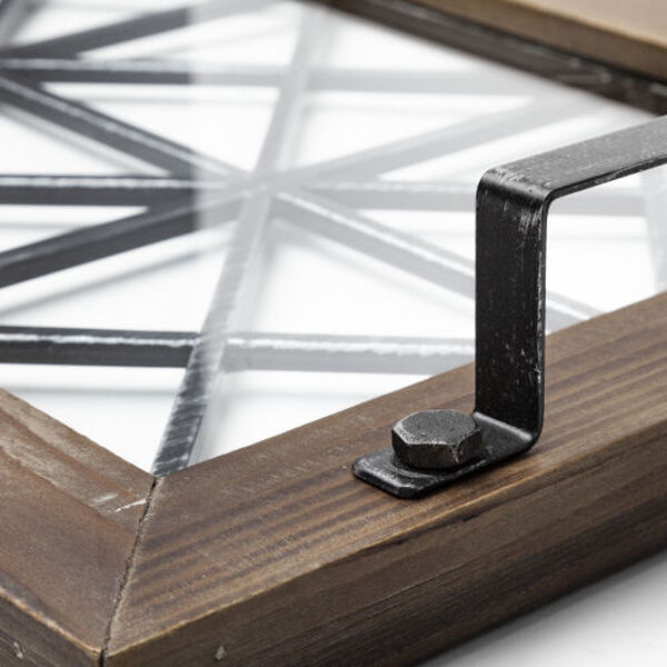 Ellingson Brown and Black Rectangular Metal Glass Wood Bottom Tray, image 4