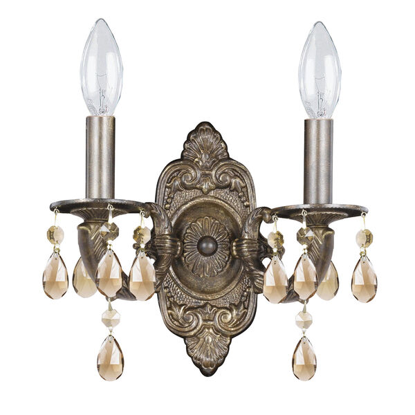Sutton Venetian Bronze Ornate Wall Sconce Draped with Golden Teak Crystal, image 1