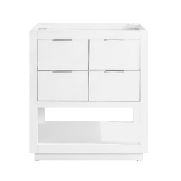 White 30-Inch Allie Bath Vanity Cabinet with Silver Trim, image 1