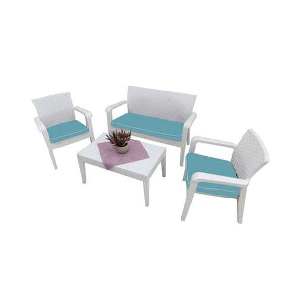 Alaska White Teal Four-Piece Outdoor Seating Set with Cushion, image 1