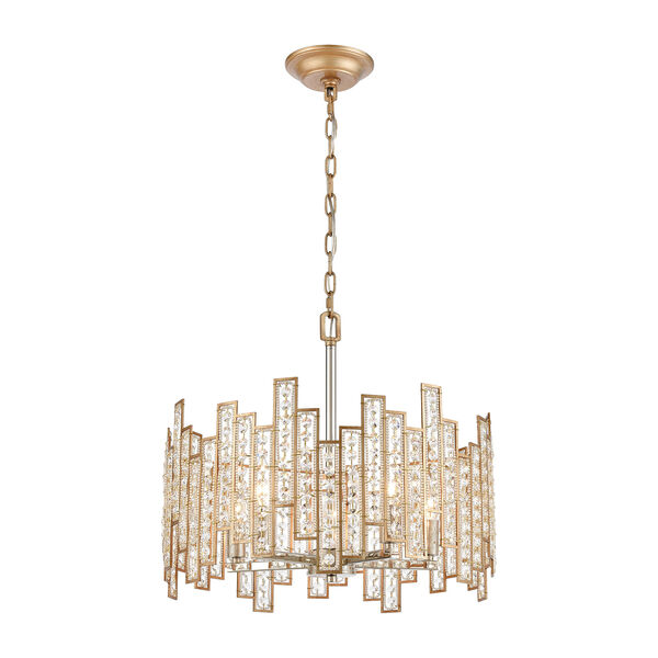 Equilibrium Matte Gold and Polished Nickel Five-Light Pendant With Clear Crystal, image 1