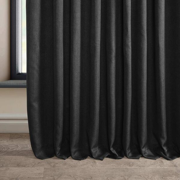 Essential Black Faux Linen Extra Wide Room Darkening Single Panel Curtain, image 6