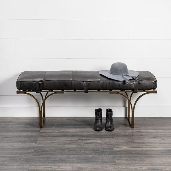 Jessie Black and Gold Bench with Genuine Leather Seat, image 6