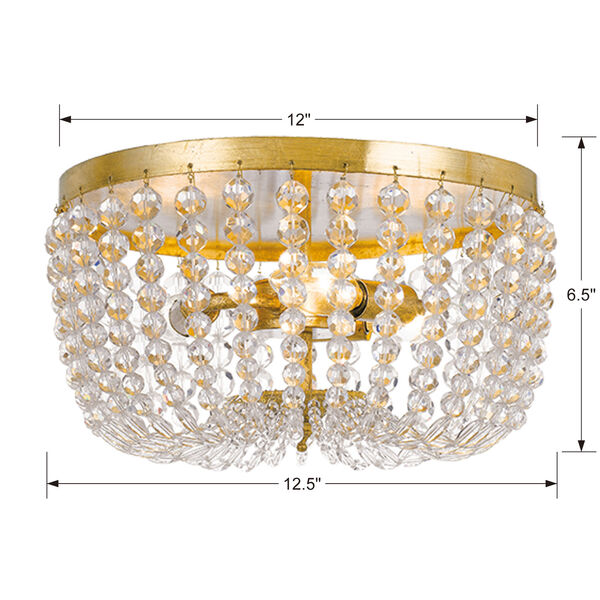 Rylee Antique Gold Three Light Flush Mount with Hand Cut Faceted Crystal Beads, image 4