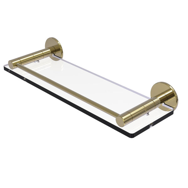 Fresno Unlacquered Brass 16-Inch Glass Shelf with Vanity Rail, image 1