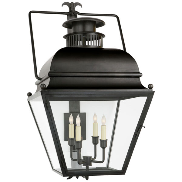 Holborn Large Bracketed Wall Lantern in Aged Iron with Clear Glass by Chapman and Myers, image 1